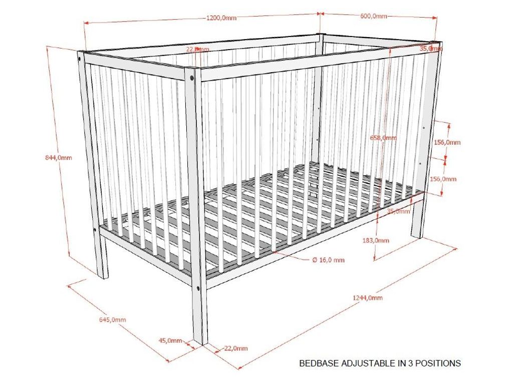 VIPACK - Lettino con sponde DINO 60 x 120 cm, rete a doghe Immagine del prodotto 
