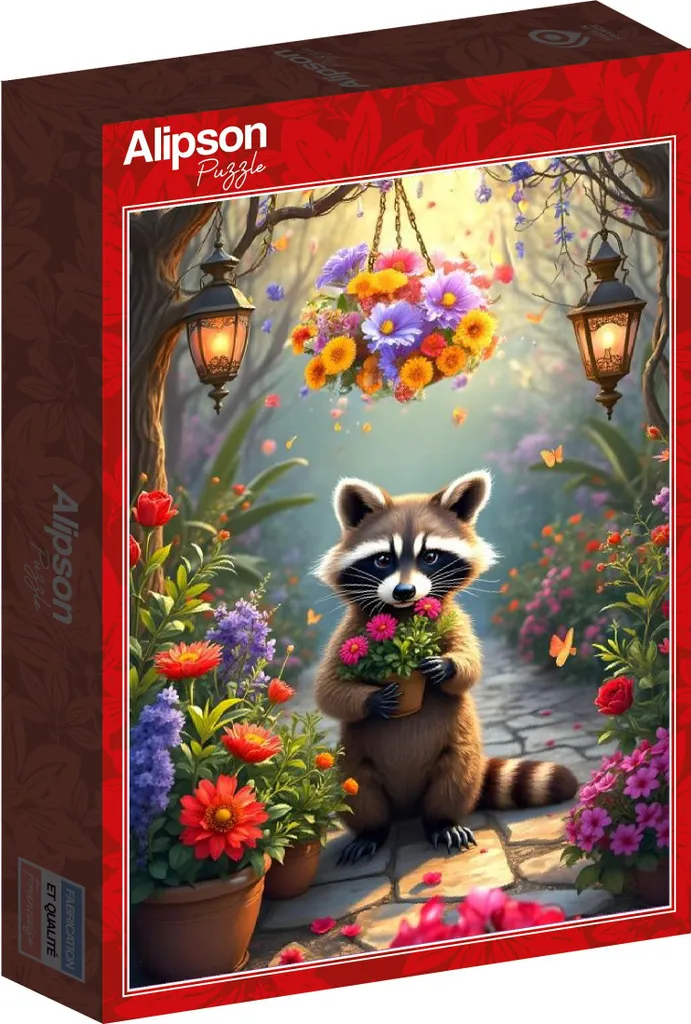Puzzle de 500 pièces pour adultes Raton Laveur et fleurs sauvages colorées
