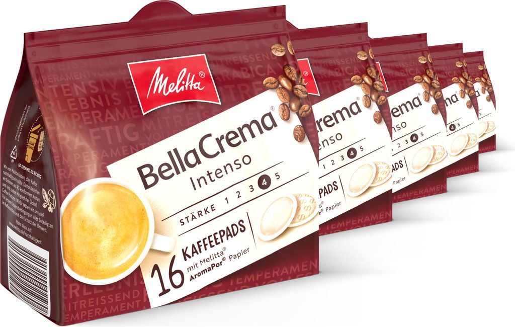 Melitta BellaCrema Intenso Pads, Kaffeepads für Pad-Maschinen, 5er / 10er Set