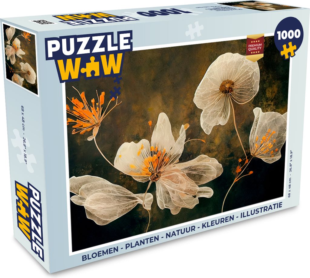 MuchoWow Puzzle 1000 Teile Blumen - Pflanzen - Natur - Illustration - Erwachsene - Rätsel