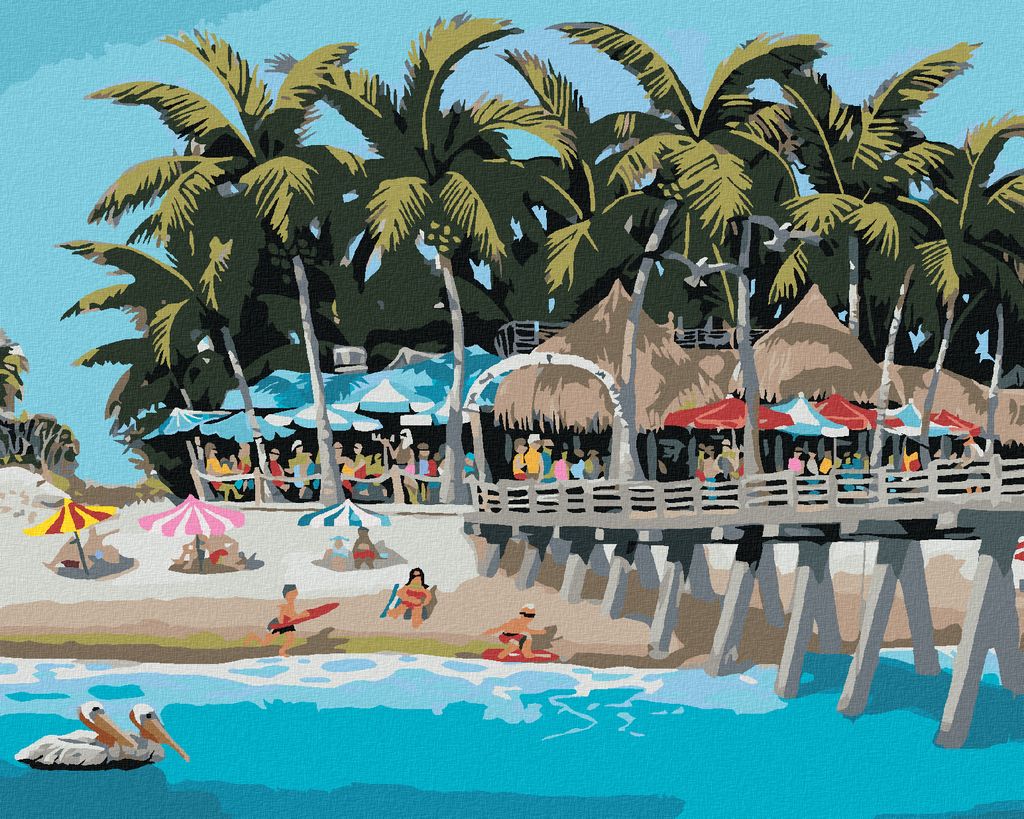 Zuty - Malen nach Zahlen - STÄNDE AN DER SEEBRÜCKE UND AM STRAND (ROBERT JOHNSON), 40x50 cm, ohne Keilrahmen