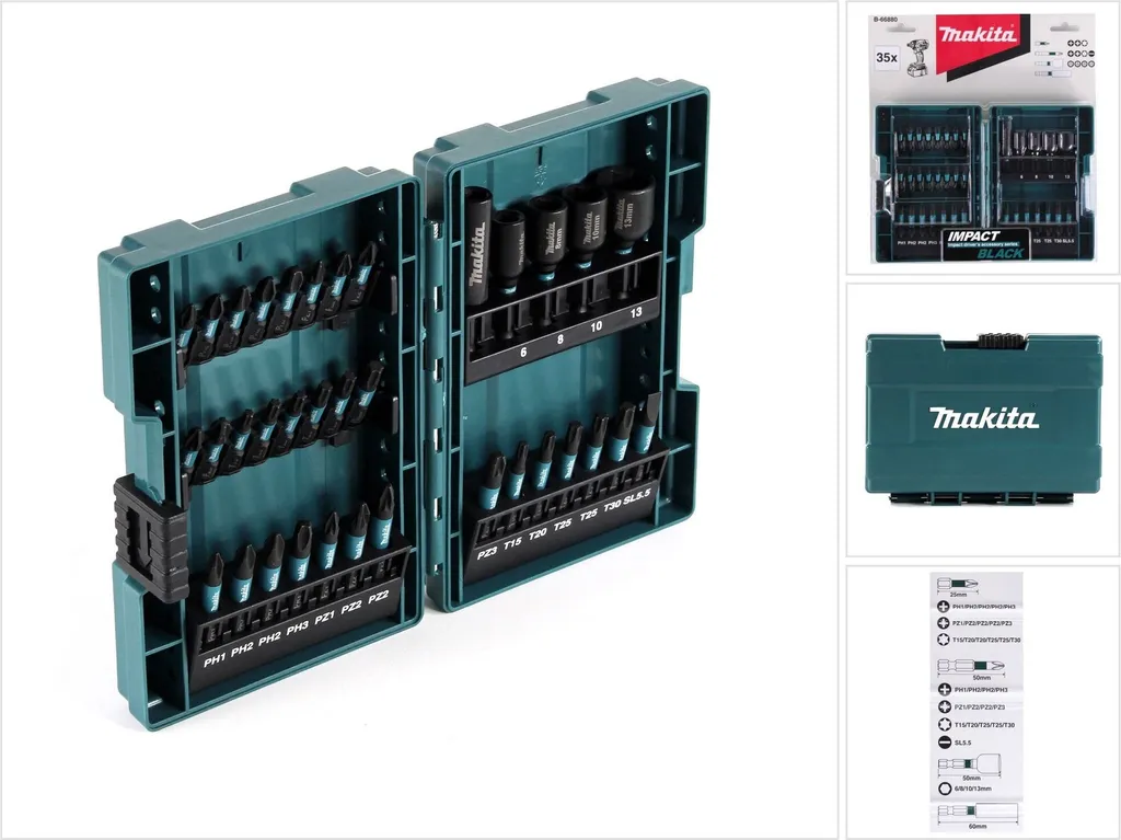 Makita B-66880 Impact Black Jeu de 35 Embouts de Vissage de Haute Qualité