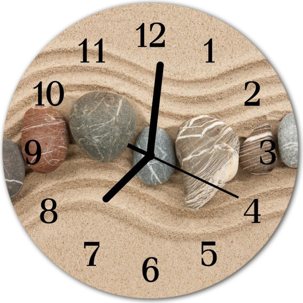Glasuhr Wanduhr Küchenuhr Echt-Glas 30fi cm Steine Sand braun
