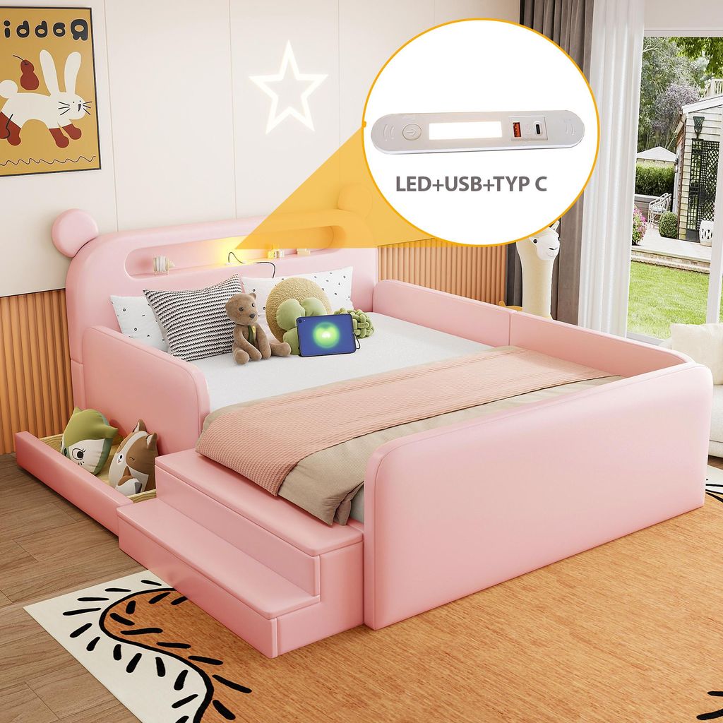 Flieks Kinderbett 140x200cm mit Nachtlicht und Usb, Produktbild 