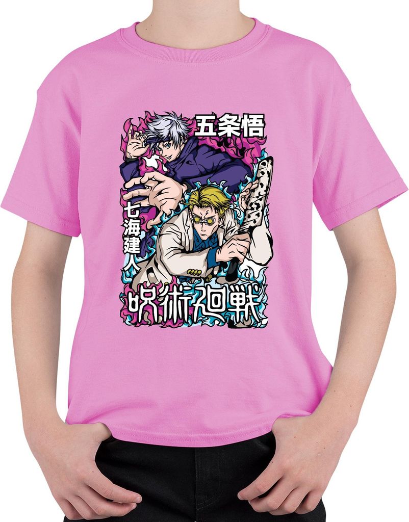 Jujutsu Kaisen Gojo Satoru Nanami Kento Manga Geschenk Retro Uni Kinder T-Shirt, Pink, 140