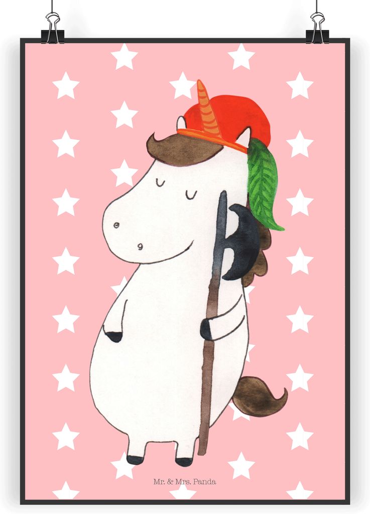 Mr. & Mrs. Panda Bild Einhorn Junge DIN A4 - Rot Pastell - Geschenk, kunstdruck poster, Mittelalter, Einhörner, Unicorn, Bube, drucke, Plakat, wan...
