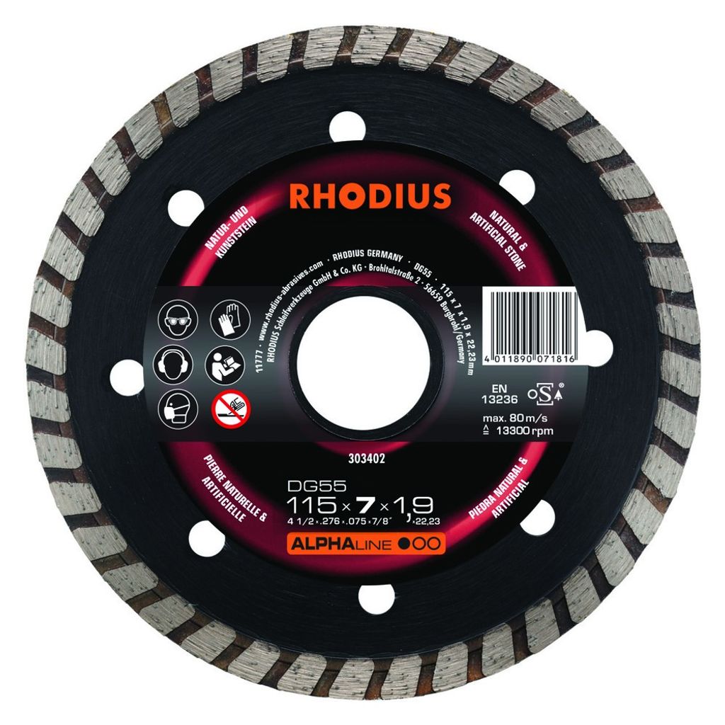 RHODIUS ALPHAline DG55 Diamanttrennscheibe 115 x 7,0 x 1,9 x 22,23 mm