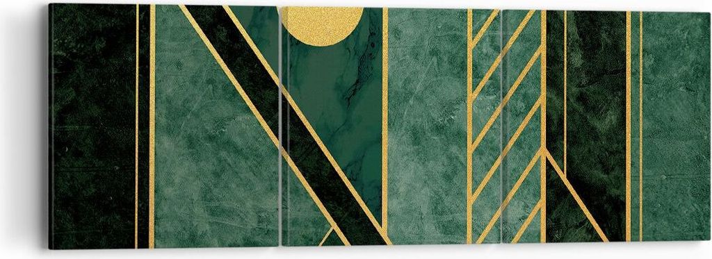Bild auf Leinwand - Leinwandbild - 3 Teile - Grün Stück geometrisch - 90x30cm - Wand Bild - Wanddeko - Wandbilder - Leinwanddruck - Bilder - Wand...