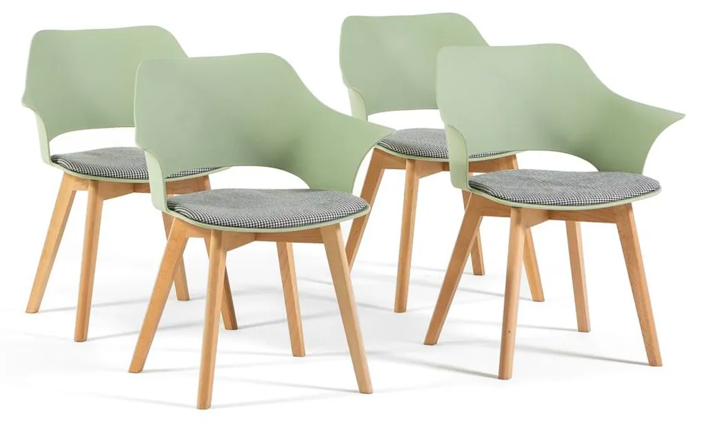 Lot de 4 chaises scandinaves en fibre de verre et pieds bois Marta