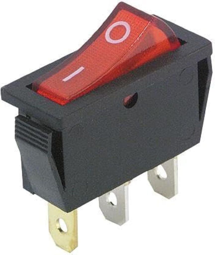 Wippschalter | schwarz, beleuchtet, 3-polig, 250 V AC/15 A, 125 V DC/20 A, 2 Positionen: Ein/Aus
