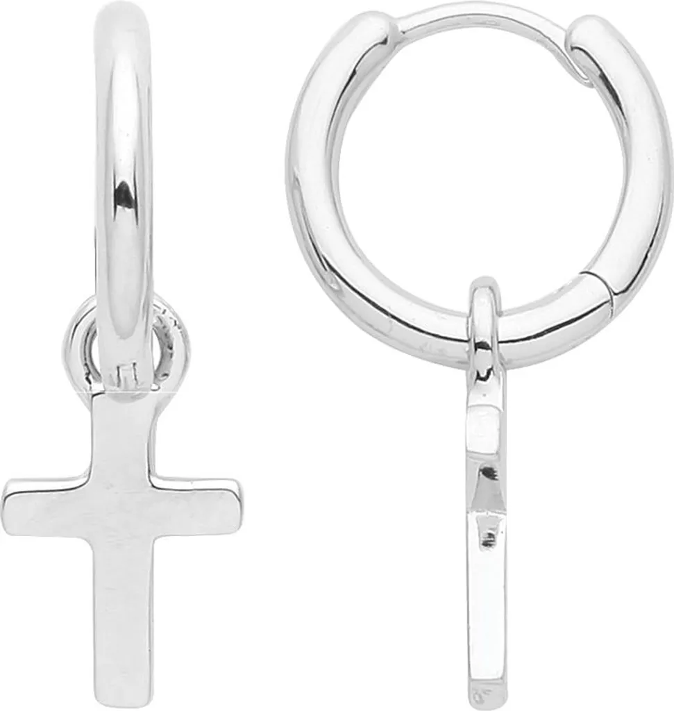 Boucles d'oreilles femme croix plaqué rhodium argent 925 TRS30950 20mm
