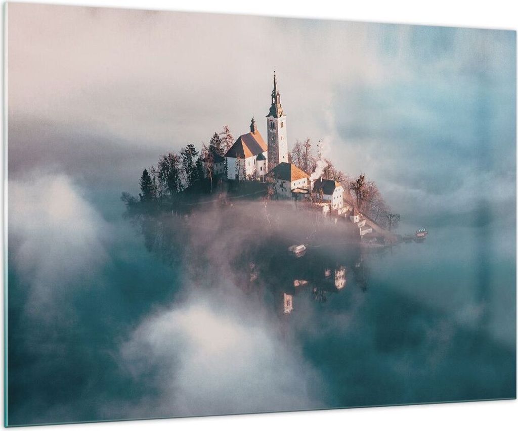 Bilder auf glas - Einteilig - Alpen Bled Kirche - 100x70cm - Glasbilder - Wandbilder - Bilder - zum Aufhängen bereit - Wanddekoration aus Glas - G...