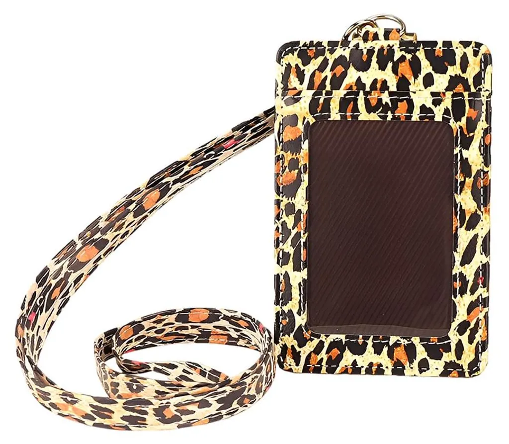Porte-badge léopard à système coulissant et lanière textile robuste