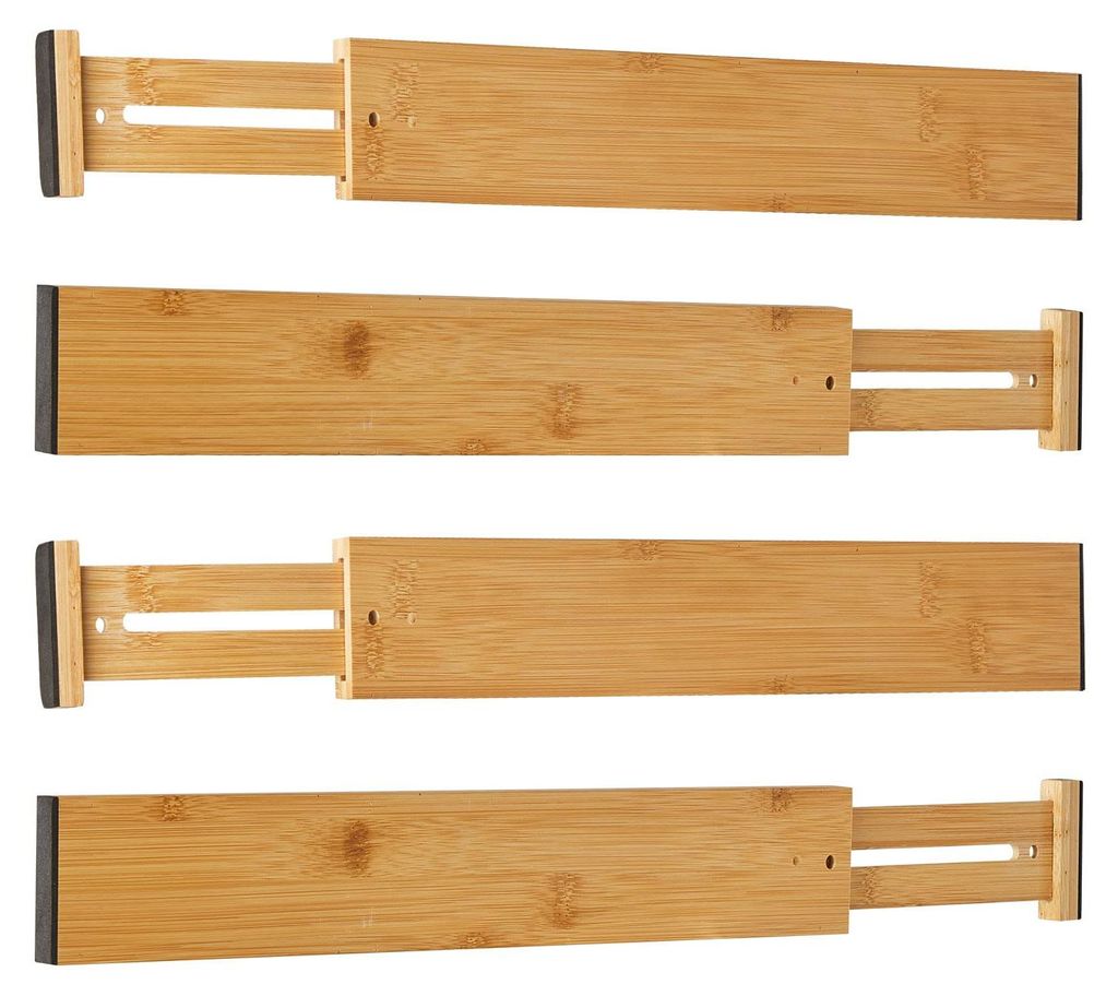 Schubladeneinsätze aus natürlichem Bambus, verstellbar (43–56 cm), mit Federmechanismus, Schubladenorganizer für Küche, Bad, Schlafzimmer, Ko...