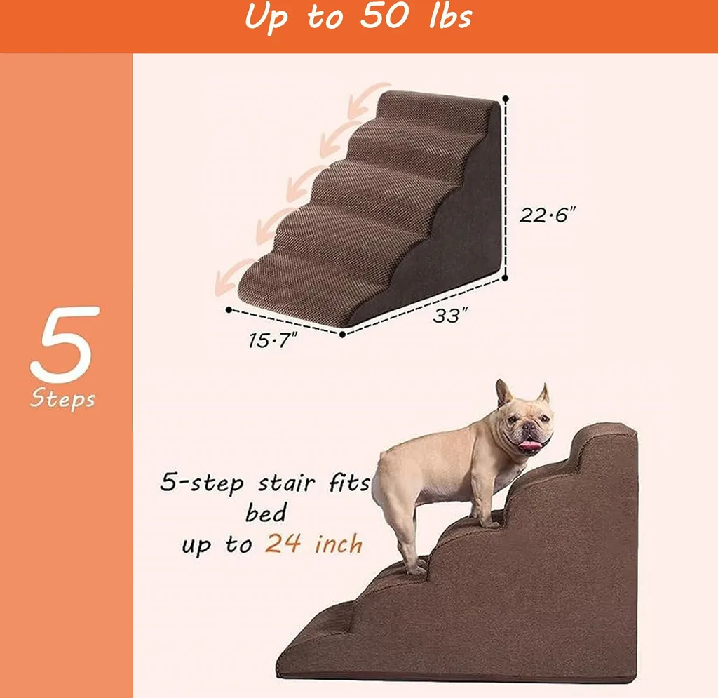 Escalier pour chien spécial articulations 5 marches gris anti-glisse