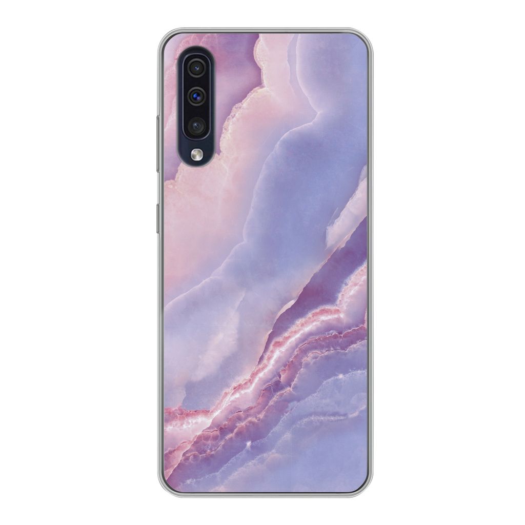 MuchoWow Handyhülle Schutzhülle Hülle für Samsung Galaxy A30s Kalkstein - Naturstein - Mineralien Silikon Softcase Handy Hülle - Karteninhaber