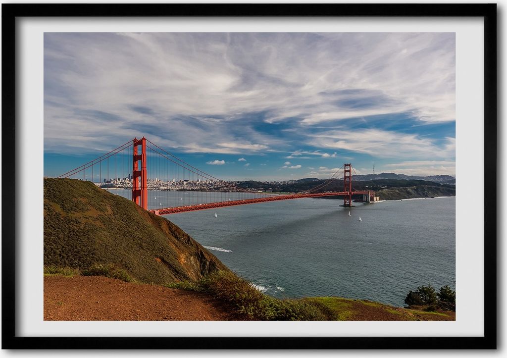 Bild - Bilderrahmen - 100 cm x 70 cm - MDF - Rahmen - Foto - Wandkunst Brücke in San Francisco