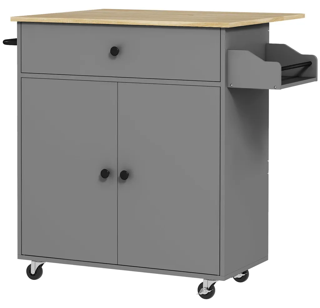 Îlot de cuisine mobile gris avec support épices et étagère ajustable - 12