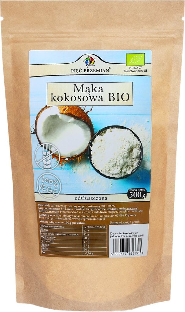 GLUTENFREIES -KOKOSMEHL 500 g – PIĘĆ PRZEMIAN