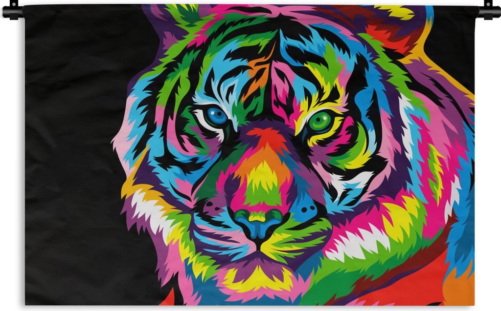 MuchoWow Wandteppich Wandbehang Tiger - Kopf - Regenbogen 150x100 cm Tapisserie Dekoration Wandtuch - Waschbar - Tapisserien - Wand-Decke