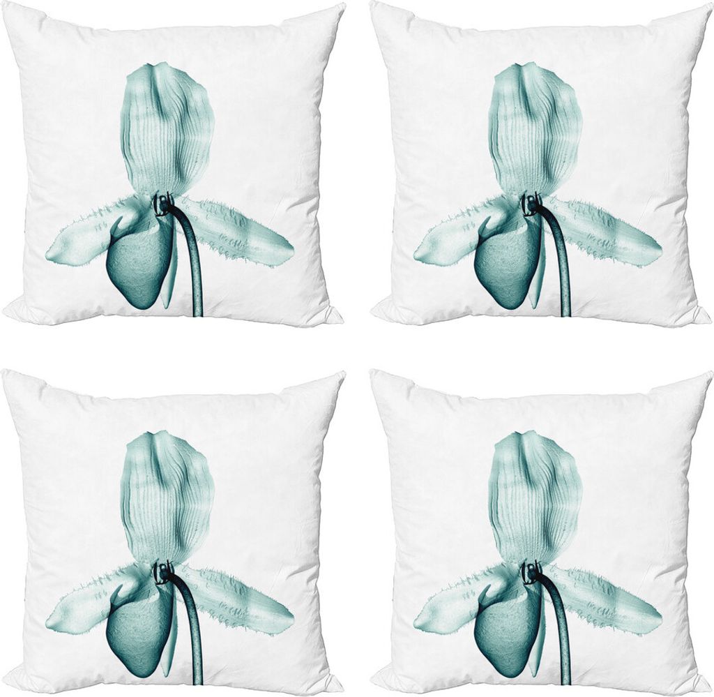 ABAKUHAUS Blume Kissenbezug Set (4 Stück), Moderne Blumen-Röntgen, Moderner Doppelseitiger Digitaldruck, 45 cm x 45 cm, Teal weiß
