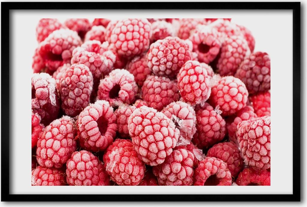 Bild 60x40 MDF-Rahmen, Wandkunst gefrorene Himbeeren
