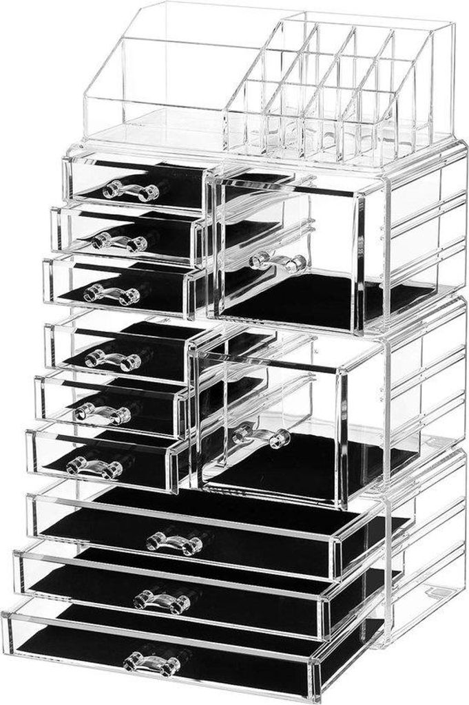 Große Make-up-Box 4in1 transparent mit 11 Fächern