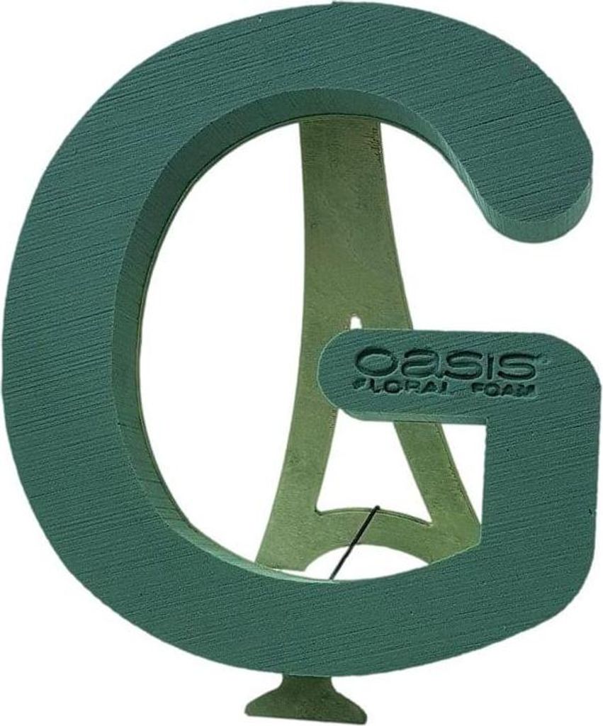 OASIS Nass Steckschwamm Buchstabe G Melba, Bioline Holzunterlage, Holzständer, grün, 40x37x5cm - Nasssteckschaum