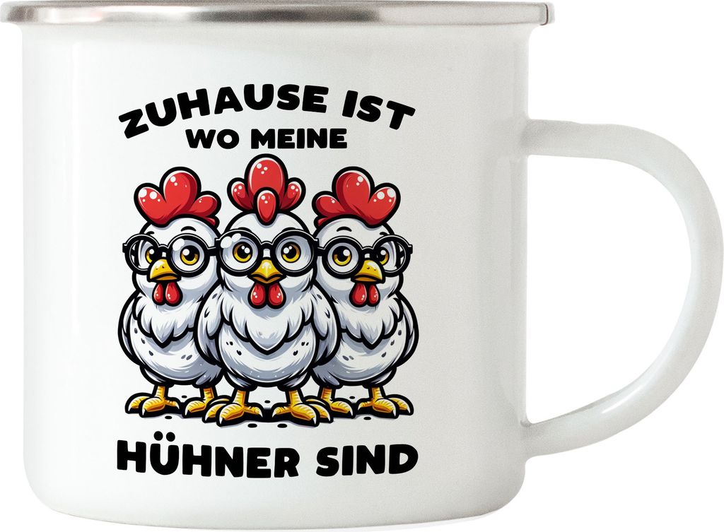 Zuhause ist wo meine Hühner sind Witzige Hühner Emaille Tasse - Landwirt Bauernhof Freude