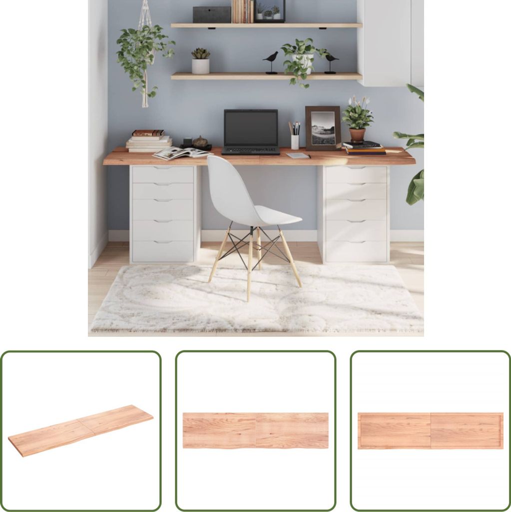 The Living Store Tischplatte Hellbraun 200x50x(2-4)cm Massivholz Eiche Behandelt