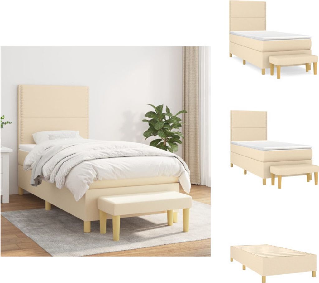 vidaXL Boxspringbett mit Matratze Creme 90x200 cm Stoff - Betten & Bettgestelle