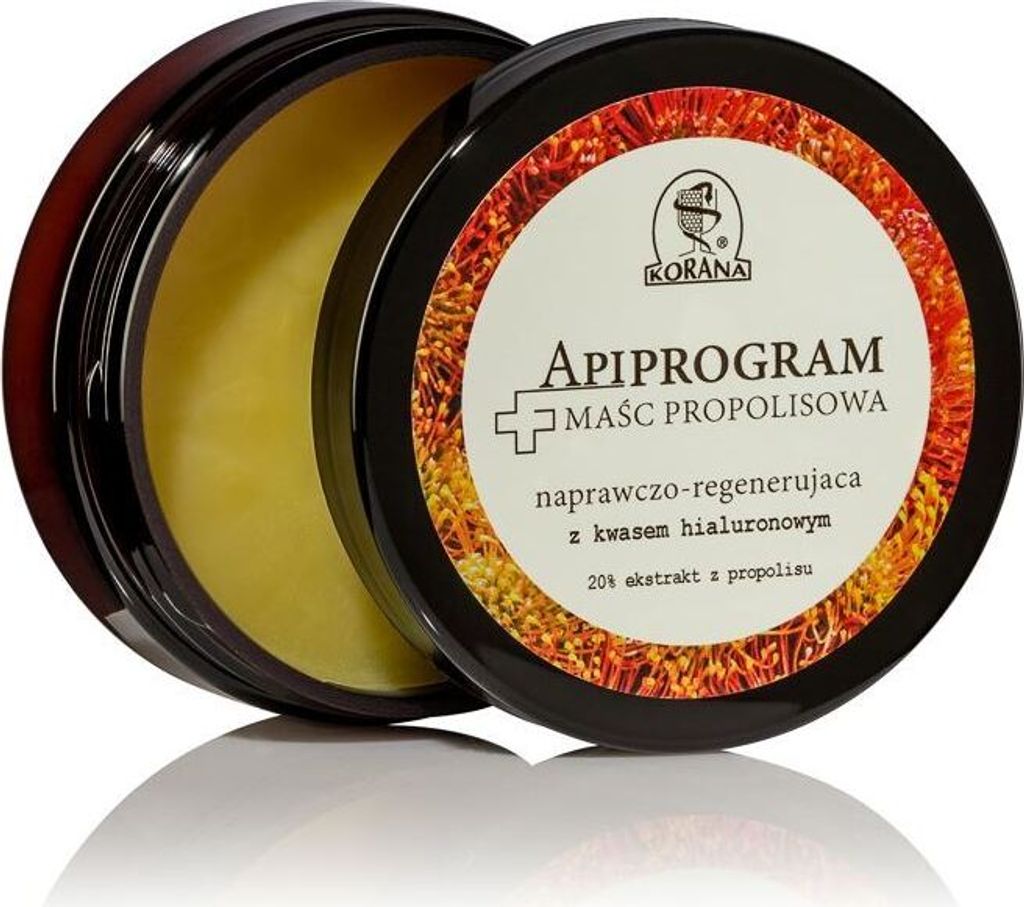 Korana Apiprogram Propolis-Salbe mit Hyaluronsäure Gesicht und Körper Eigenschaften 20 % Propolis-Extrakt Tag und Nacht 50 ml