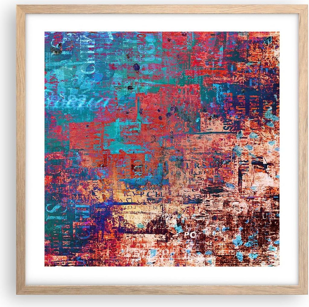 Gerahmtes Poster - Rahmen in heller Eiche - Graffiti modern - 50x50 cm - Wand Bild - Wanddeko - Wandbilder - Kunstposter - Wandposter - Bilderrahme...