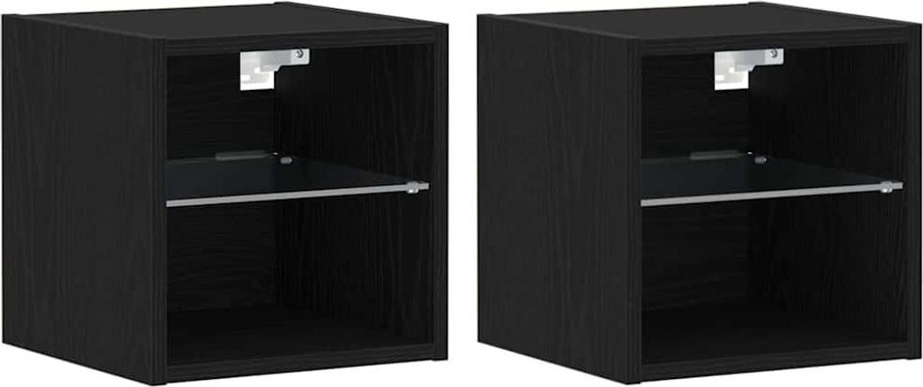 LED Wand Nachttischschrank 2 pcs Schwarz 30 x 28,5 x 30 cm