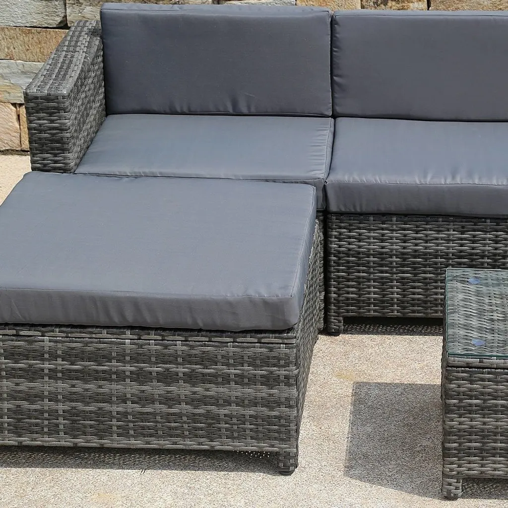 Ensemble Canapé de Jardin Lounge en Polyrotin Gris avec Table Basse - 4