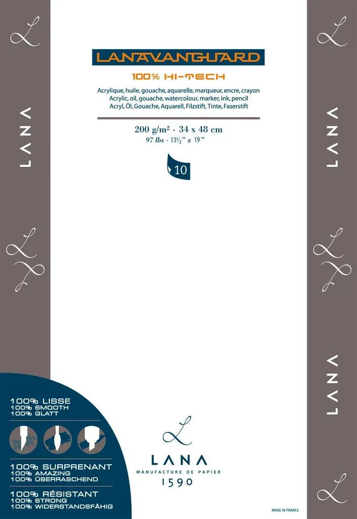Papier Yupo Lanavanguard pour encres à alcool 34x48 cm 200g 10 feuilles