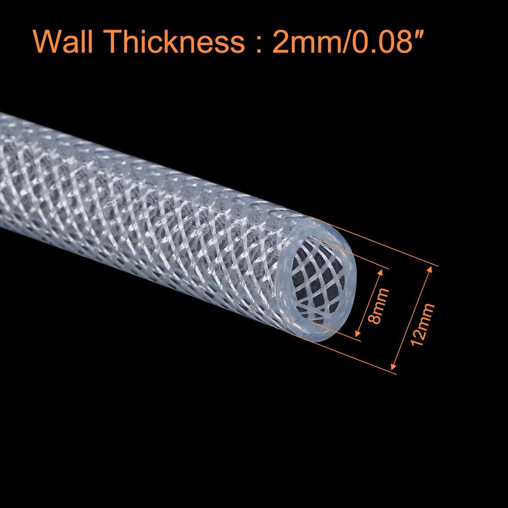 Geflochtener PVC-Schlauch, 5/16" (8mm) ID 1/2" (12mm) OD 10ft Flexibler Transparenter Wasserschlauch