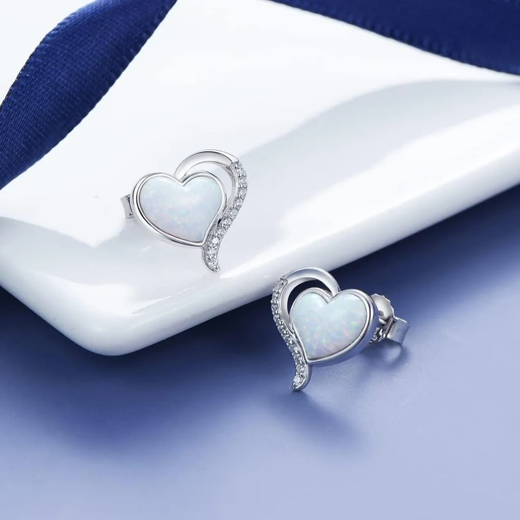 Orecchini A Cuore Con Opale E Giglio In Argento 925 – YL - 2