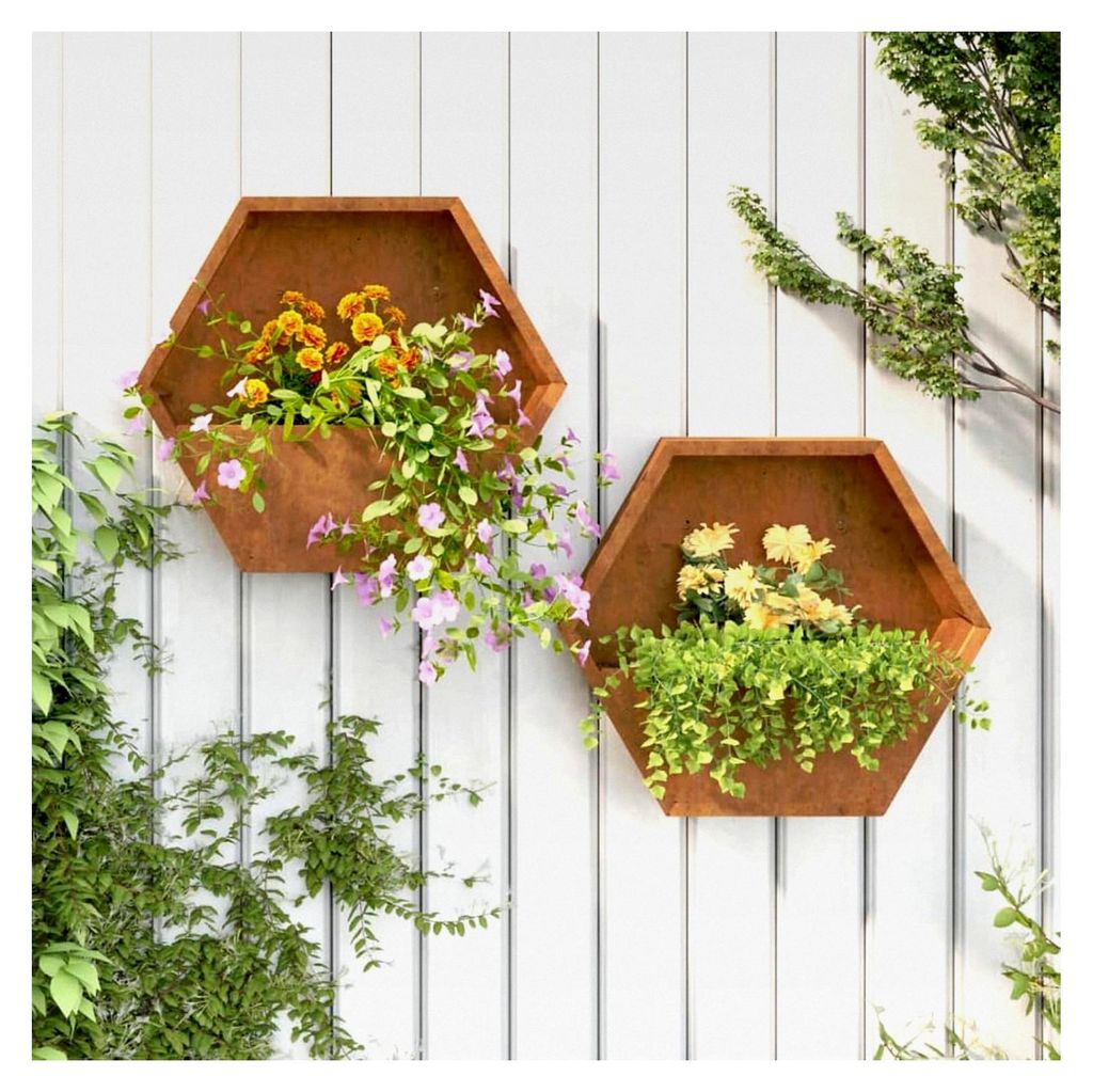 Wand-Pflanzkübel 2 Stück Rostiger Cortenstahl 46x10x40 cm, Hochbeet Pflanzbeet Blumenkasten für Balkon Garten Terrasse