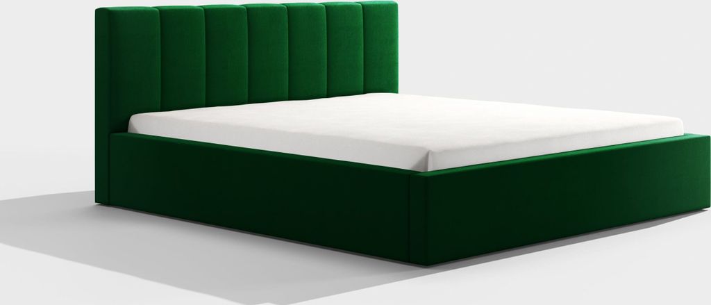 Bettrahmen ohne Matratze, - Tino 160 Dunkelgrün Schlafzimmerbett, Schlafzimmermöbel, Skandinavischer Stil, Gepolstertes Bett