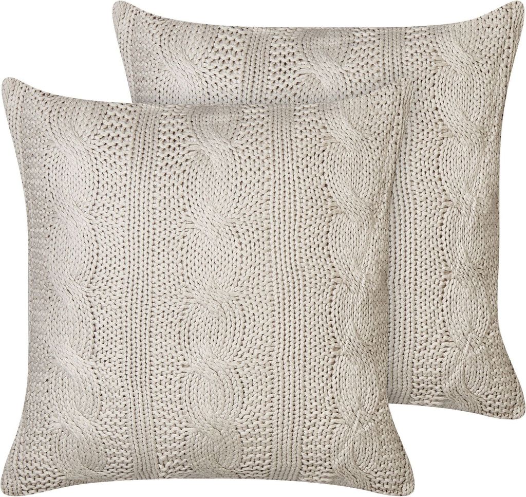 BELIANI Dekokissen 2er Set Beige Stoffbezug mit Füllung Biese 60x60 cm Quadratisch Einfarbig Ohne Muster Modern Sofa Bett Wohnzimmer Schlafzimmer