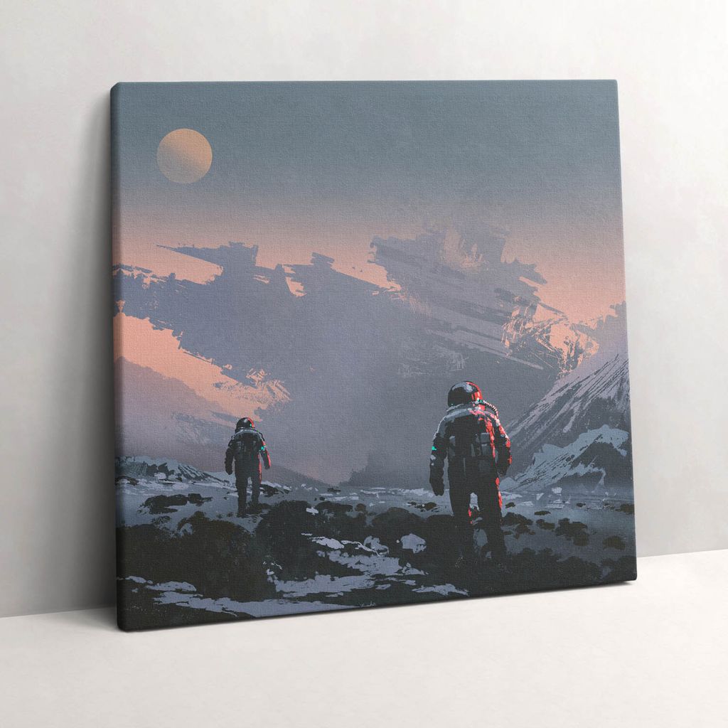 Astronauts and the Milky Way – Leinwandbild Wandbild – 60x60 cm – Leinwandbilder – Wandbilder – Schlafzimmer – Flur