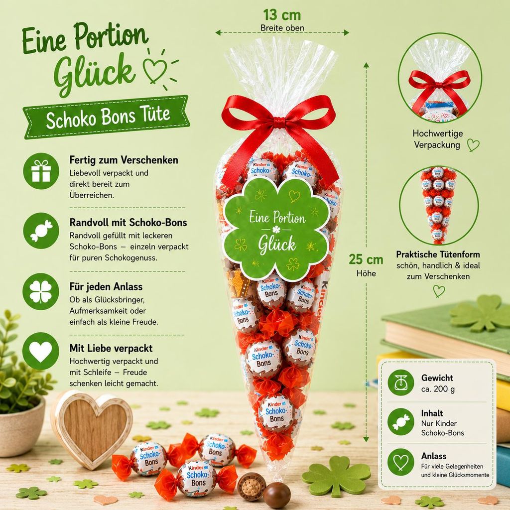Kinder Schoko-Bons Geschenktüte 200 g – Eine Portion Glück Produktbild  KI-generiertes Bild