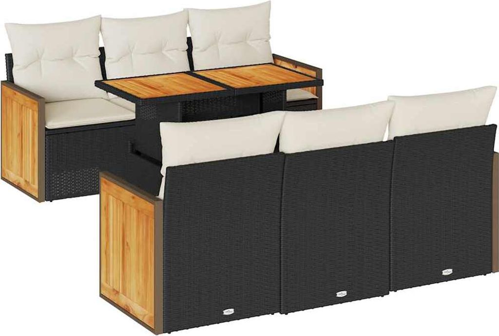vidaXL 7-tlg. Garten-Sofagarnitur mit Kissen Schwarz Poly Rattan