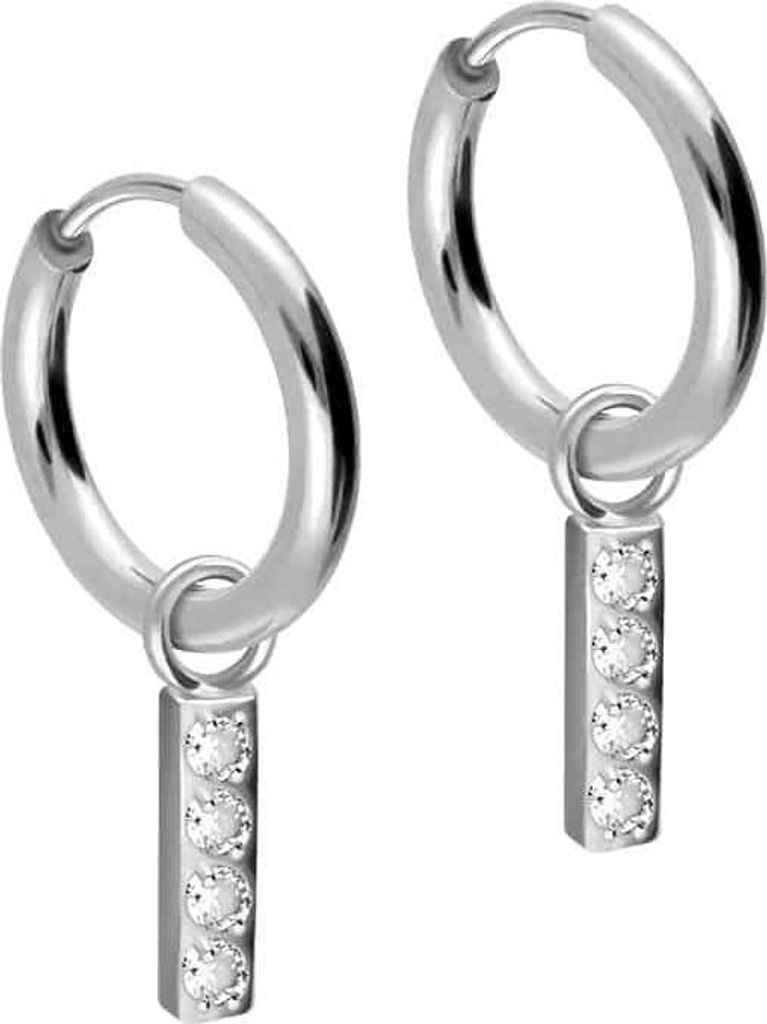 Chirurgenstahl Ohrclicker Creolen KRISTALLBALKEN Silber Innendurchmesser: 10mm + Designstärke: 1,6mm
