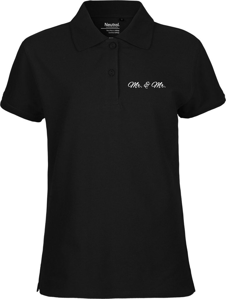 Huuraa Damen Polo Shirt Mr. & Mr. Schriftzug S Black Bio Baumwolle Fairtrade Poloshirt Geschenkidee
