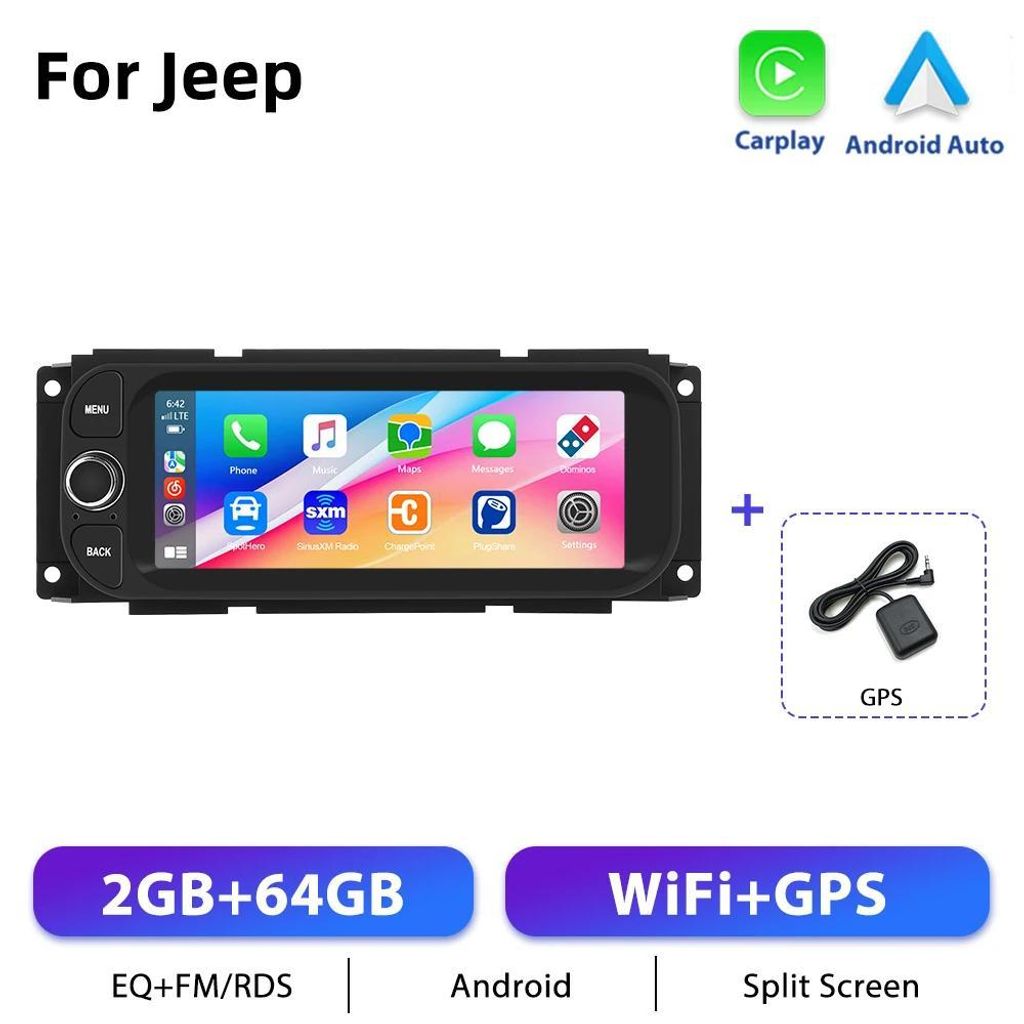 CarPlay Android Autoradio - 2-DIN 16,5 cm - Android 10 - 2 GB RAM 64 GB ROM - 1024×600 Touchscreen - RDS, 2 USB - Für Dodge Durango 2002–2003