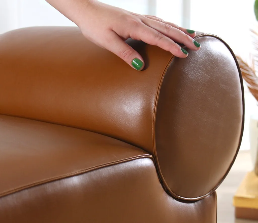 Pouf Hanah Home Rohin en Cuir Marron 45x60x56 cm pour Salon Moderne - 3