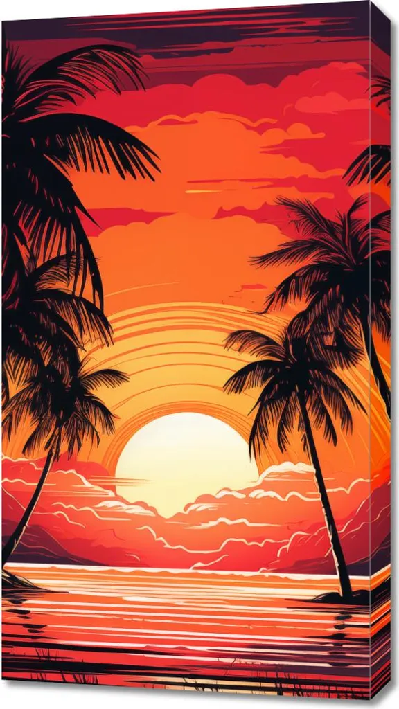 Tableau moderne Palmiers au bord du lagon 50x90cm pour mur de salon