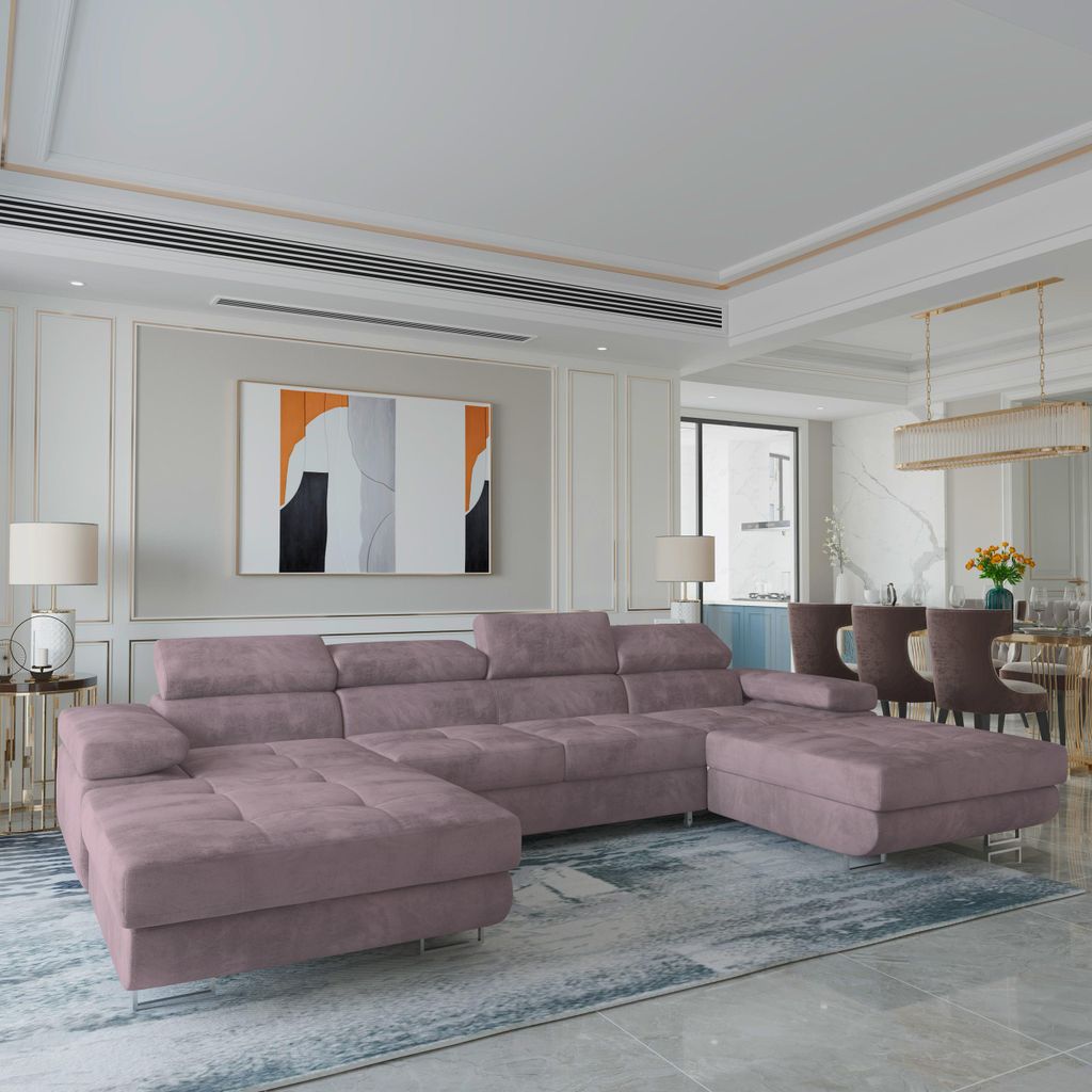 Masseno Ecksofa LYKKE mit Schlaffunktion U-Form, Sofa mit Bettkasten, Wohnzimmersofa, Couch, Soffa, Bettsofa, Couchgarnitur- Lila, MONOLITH 62